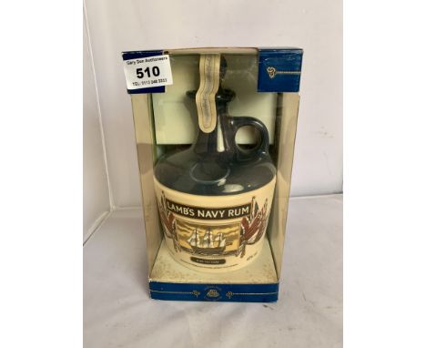 Boxed and sealed Lambs Navy Rum in HMS Victory decanter