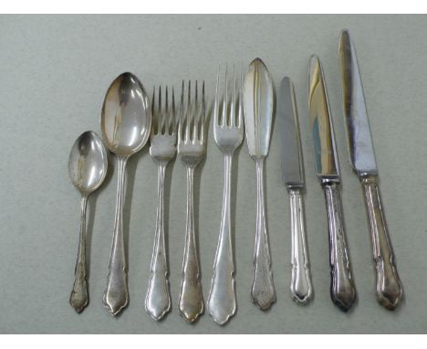 A set of silver flatware c1980's - weighable silver 155 ozt - comprising of:- 14 medium knives, 14 large knives, 14 large for