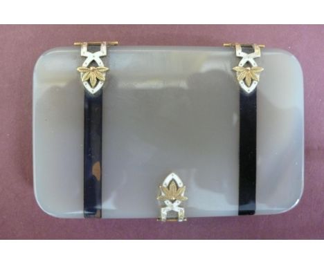 A 19th/20thC Quality Agate rectangular shaped small box with gold metal and enamel hinges with leaf decoration - 3.25 x 2 x 0