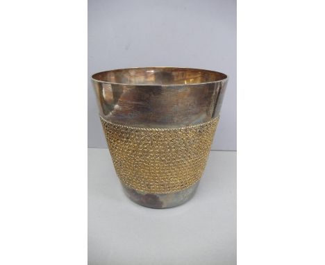 Stuart Devlin parcel gilt silver wine cooler with blind fretwork scroll decoration to body - London 1971 - 59 ozt, ht. 8.9 in