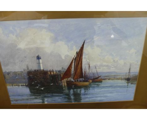 John W Kelly, 1. Douglas Head light house, 2. Peel Harbour, watercolours, signed (pair), 13 X 19ins 