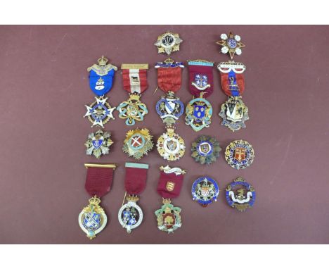 Eighteen silver gilt enamel jewels mostly by Spencer of London for the Royal Masonic Benovelent Institution some Stewards 190