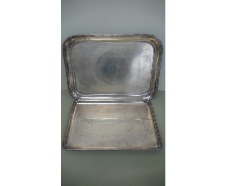 Two silver oblong trays one having engine turned decoration Birmingham 1915 &amp; 1924 - 26 ozt. 