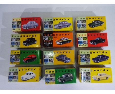 Vanguards - 12 x boxed 1:43 scale models including Austin 7 Mini # VA01306, Graham Hill's  Austin A35 Rally car # VA23005, Fo