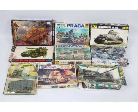 Airfix, Fujimi, Heller, Others - A mixed collection of boxed plastic military model kits in various scales. Lot includes a He