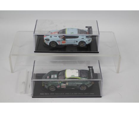 Spark - 2 x Aston Martin DBR9 race models in 1:43 scale, a Gulf livery car number 009 from the 2008 Le Mans and an Aston Mart