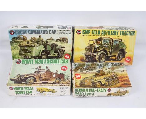 Airfix - Four boxed vintage Airfix 1:35 scale plastic military vehicle model kits. Lot consists of #07360-0 White M3A1 Scout 