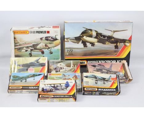 Matchbox - A boxed grouping of nine vintage plastic 1:72 military aircraft model kits by Matchbox. Lot includes PK-551 Victor