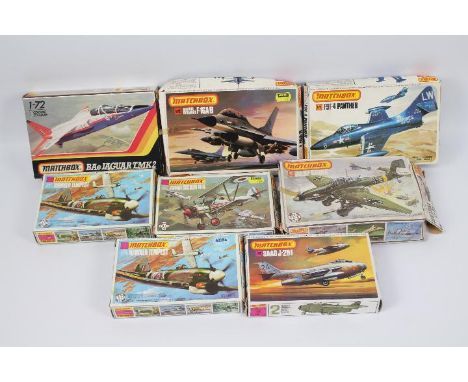 Matchbox - A collection of eight boxed vintage plastic 1:72 military aircraft model kits by Matchbox. Lot includes PK-122 F-1