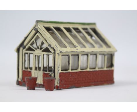 John Hill - Johillco - A vintage cast metal greenhouse measuring approx 8.5 x 6 x 6 cm with both ends opening, the cellophane