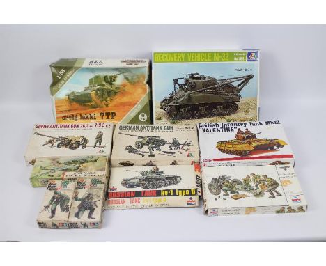 Italeri, Tamiya, Fuman, Other - A group of 10 boxed military model kits in various scales. Lot includes Fuman FM146 1:48 Brit