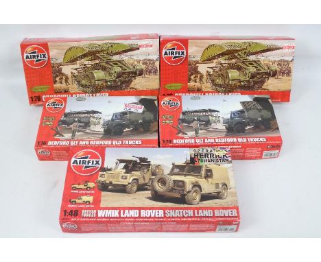 Airfix - Five 1:76 scale plastic military vehicle model kits. Lot consists of A)3306 Bedford Qlt & Bedford Qld Trucks (x2); A