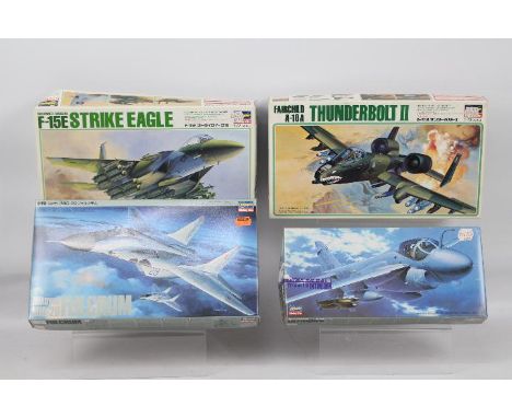 Hasegawa - A group of four plastic 1:72 scale military aircraft model kits by Hasegawa. Lot consists of Hasegawa K18 F-15E St