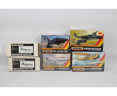 Matchbox, Merlin Models - Six boxed 1:72 scale plastic military aircraft model kits. Lot includes Matchbox PK-125 UC-64A Nors