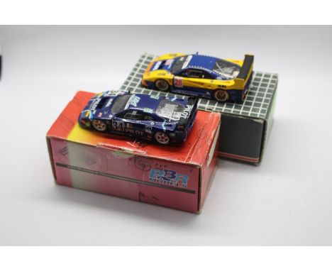 BBR Models - 2 x hand built resin Ferrari F40 models in 1:43 scale, one in yellow Igol livery # PJ85 and a blue Pilot livery 