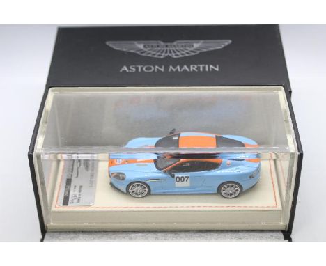 Tecnomodel - A limited edition 2010 Aston Martin DBS in 1:43 scale in Gulf Racing livery with the number 007 in a display cas