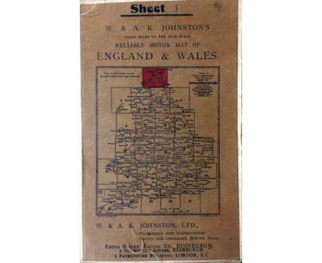 A set of twenty three motor maps of England and Wales by W & A.K. Johnston Limited, Edina Works, Easter Road, Edinburgh, thre