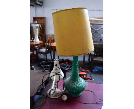 A vintage Terry Harris anglepoise lamp  in cream together with a 1960s large green  ceramic based lamp with shade