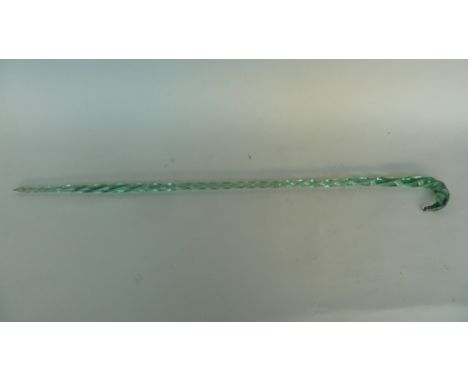 A Nailsea style green glass spiral twisted walking stick 100cmL