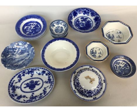 A collection of blue and white ironstone and other china including Alfred Meakin 'Tonquin', Woods Ware 'Alva', J & G Meakin '