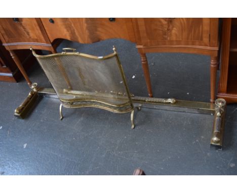 A brass fender with fluted design together with a brass fireguard (2)