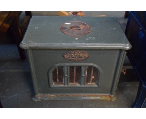 A dark green enamel wood burning stove by Oakfire-England 30 x 50 x 38 cm