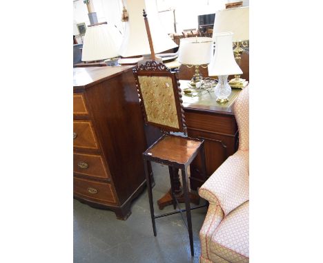 A Victorian mahogany pot stand with small pull out shelf on square tapered legs with cross stretcher 72cmH together with a Vi