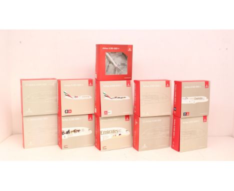 Gemini Jets: A collection of eleven boxed Emirates Gemini Jets, Airbus A380-800, Scale 1:400, to comprise Reference Numbers: 