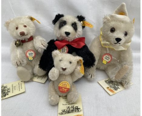 Steiff: A collection of assorted Steiff bears to include: Teddy Baby, Teddy Panda, Teddy Clown and miniature bear.&nbsp;Pleas