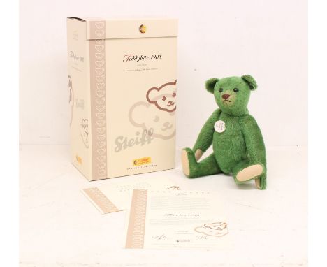 Steiff: A boxed Steiff Teddy Bear, 1908 Replica, green, Limited Edition 99 of 3000, Reference 408540. Original box, general w