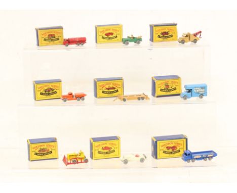 Matchbox: A collection of nine assorted boxed Moko Lesney Matchbox vehicles to comprise: Esso Road Tanker 11B, some loss to d