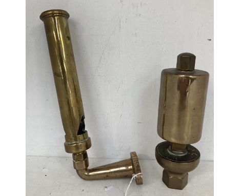 Railwayana: A pair of vintage brass locomotive whistles, neither stamped, although the larger whistle has a reference stamped