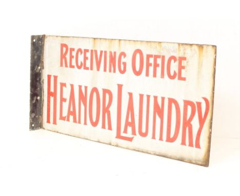 Advertising: A double-sided 'Receiving Office Heanor Laundry' enamel advertising sign. Ex-wall hanging, wear to edges of sign