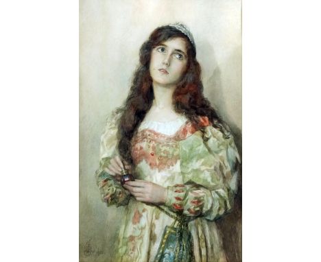 Reginald George Jennings (1872-1930) - Watercolour - Three-quarter length portrait of a young woman in the Pre-Raphaelite man