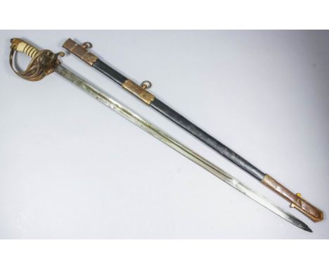 An 1897 pattern Naval Officer's dress sword by H.A. Friedberg, 8 Queens Street, London, 30ins bright steel blade, etched with