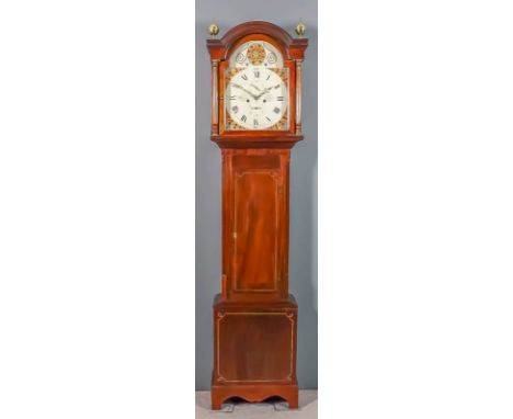 A late 18th Century mahogany longcase clock by Mercer of Hythe, the 13ins arched painted dial with Roman and Arabic numerals 