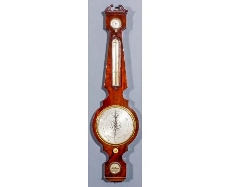 A 19th Century mahogany cased wheel barometer, thermometer and hydrometer by Morris Straw of Faringdon, with 8ins diameter si