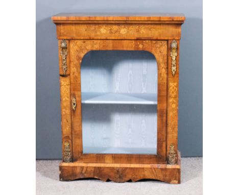 A Victorian walnut and gilt metal mounted dwarf display cabinet with square edge to top, the front inlaid with floral marquet