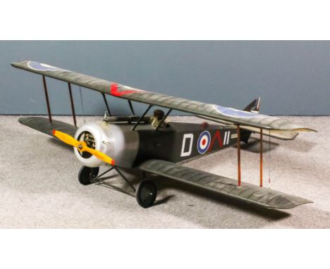 A large scale radio control model of a World War I Sopwith Camel fighter plane, wing span 58ins x 48ins overall, complete wit