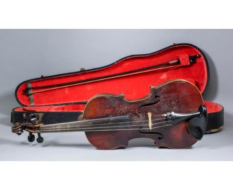 A late 19th/early 20th Century German full size violin with single piece back, back measurement excluding button 14ins-23ins 