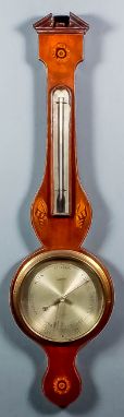 19th Century Green & Gilt, Carved Thermometer Over Barometer, Circa 1850
