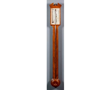 An early 19th Century mahogany cased stick barometer and thermometer by M. Dawson & Co of London, with exposed mercury tube a