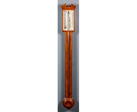 An early 19th Century mahogany cased stick barometer and thermometer by M. Dawson & Co of London, with exposed mercury tube a