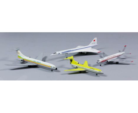 Nine Diecast model planes, scale 1:200, including a D. H. Models, Dan Air "London", and a Metal Airliner model Vicars Super V