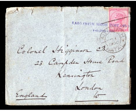 A small group of stamps, including a 1900 Ladysmith siege post office cancel, an Army Post Office cancel, and 1937 Coronation
