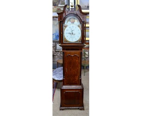 W Nicholson, Newcastle,a Victorian satinwood inlaid mahogany and oak longcase clock, the 8-day movement with painted arched m