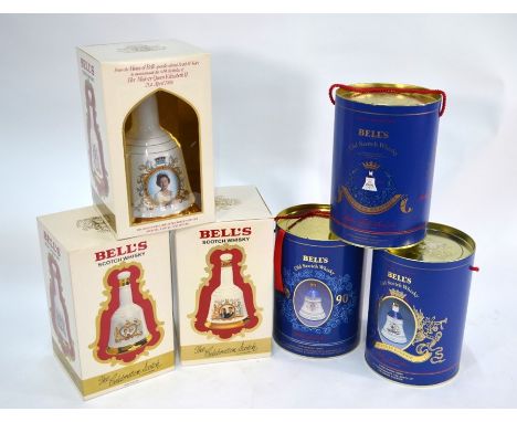 Six Bell's Scotch whisky 70cl Wade decanters with contents and original boxes commemorating Royal events: &nbsp;Royal marriag