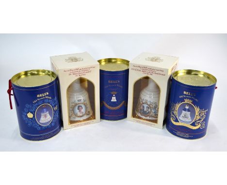 Five Bell's Scotch whisky 70cl Wade decanters with contents and original boxes commemorating Royal events: &nbsp;60th birthda