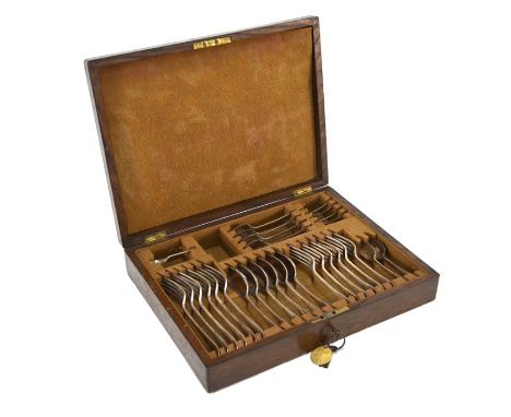 An oak canteen fitted with a set of silver OEP flatware for six, William Hutton &amp; Son, Sheffield 1917/18, 39.5 oz (29 pcs