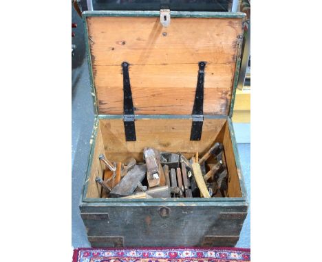 A quantity of moulding planes and other tools in pine box